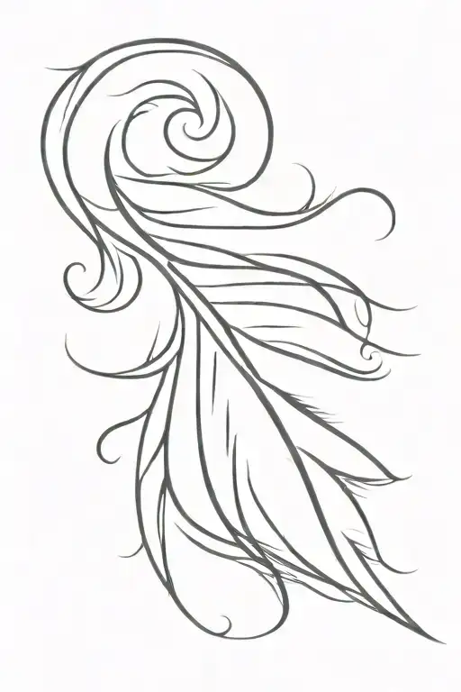 simple single vertical feather with a heart outline being drawn by the tip tattoo design idea