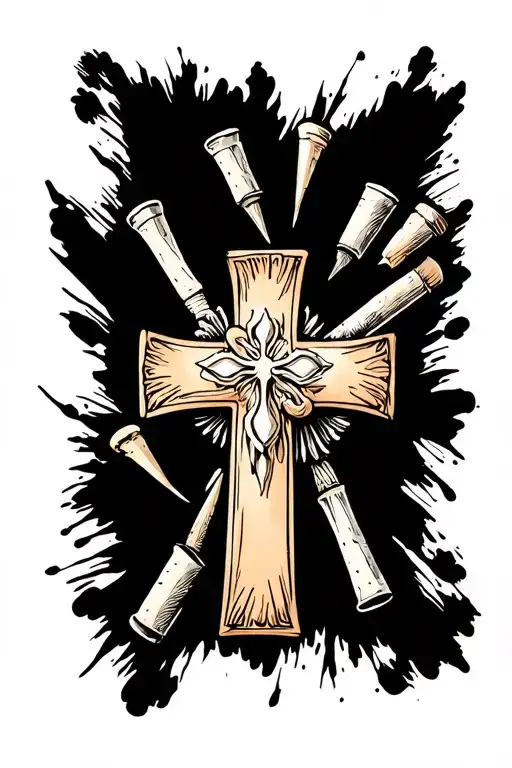 Christian Cross + 3 Nails tattoo design idea