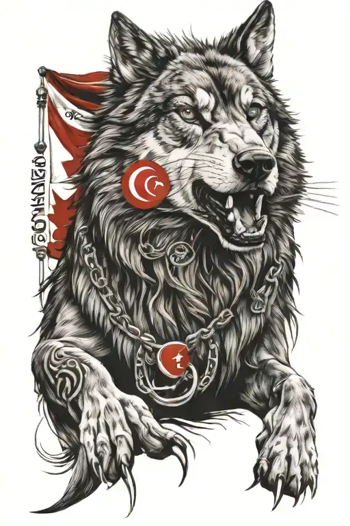turkish flag wolf and öld turkish writing tattoo design idea