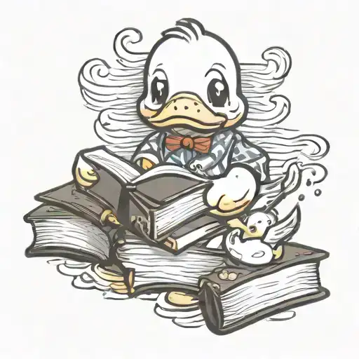 rubber duck holding book tattoo design idea