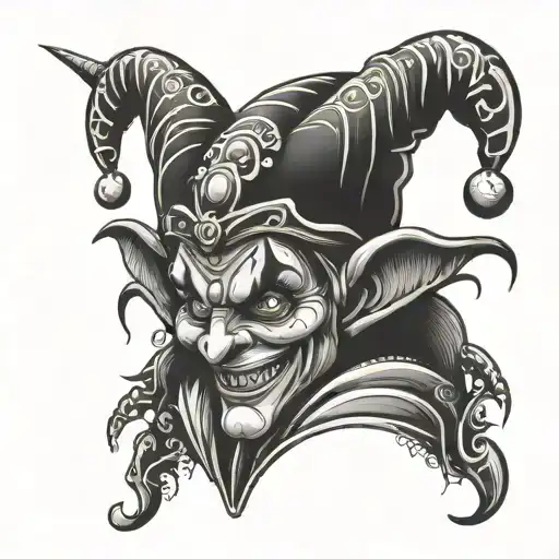 jester terrible gloomy dark cheerful in full growth tattoo design idea