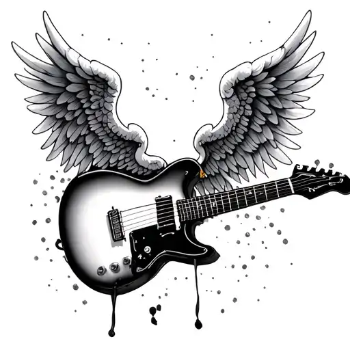 Guitar With Angel Wings tattoo design idea