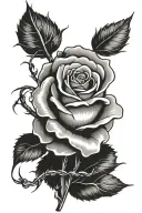 singular rose with barbed wire stem tattoo design idea