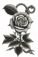 singular rose with barbed wire stem tattoo design idea
