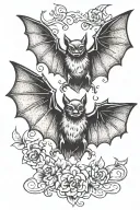 bat with wings spread in traditional style, black color tattoo design idea