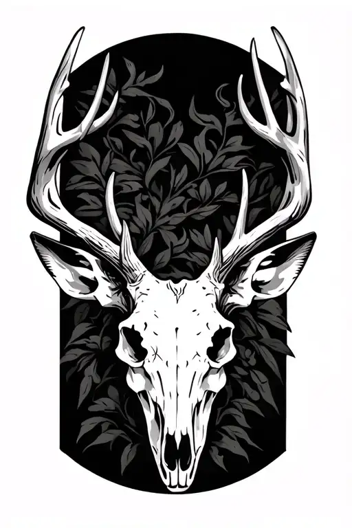 deer skull with background tattoo design idea