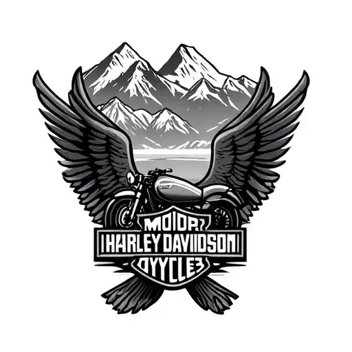 Harley Davidson with mountain and highway tattoo design idea