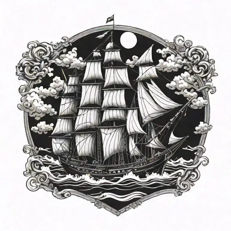 boat 18th century tattoo design idea