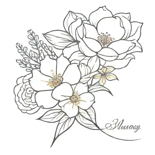 january, may, june, july, november and december birth flower boquet tattoo design idea