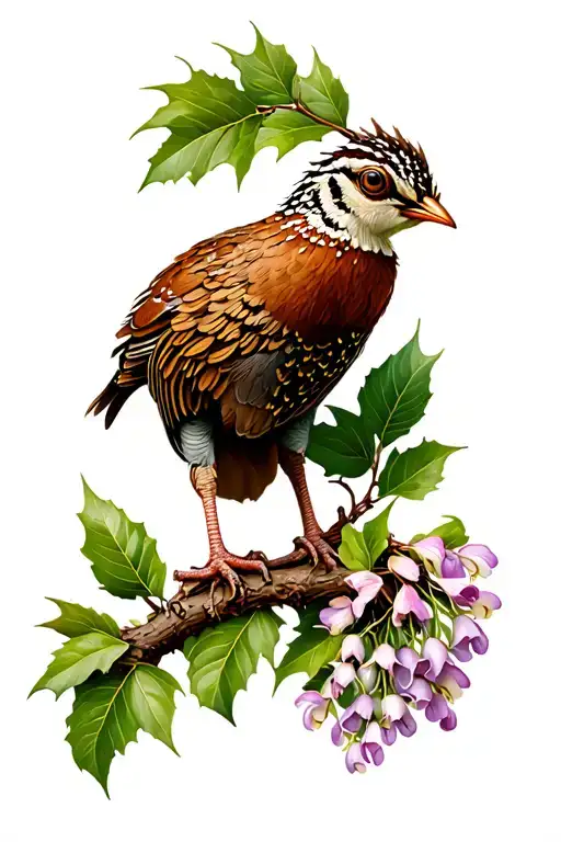 ruffed grouse with mountain laurel branch intertwined tattoo design idea