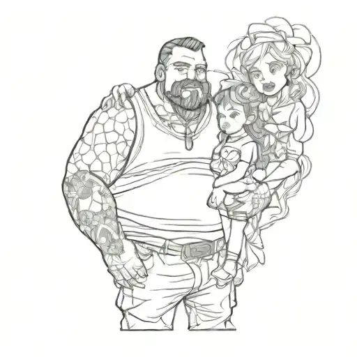big serious guy with petite cheerful girl tattoo design idea