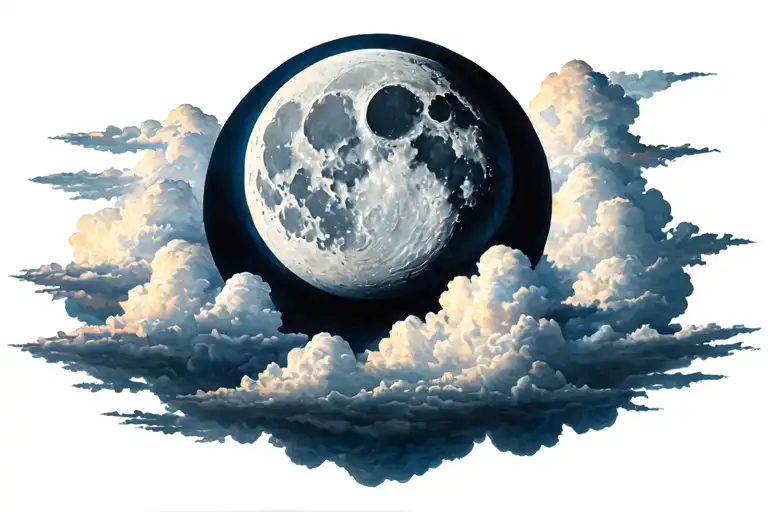clouds with moon surrounded tattoo design idea