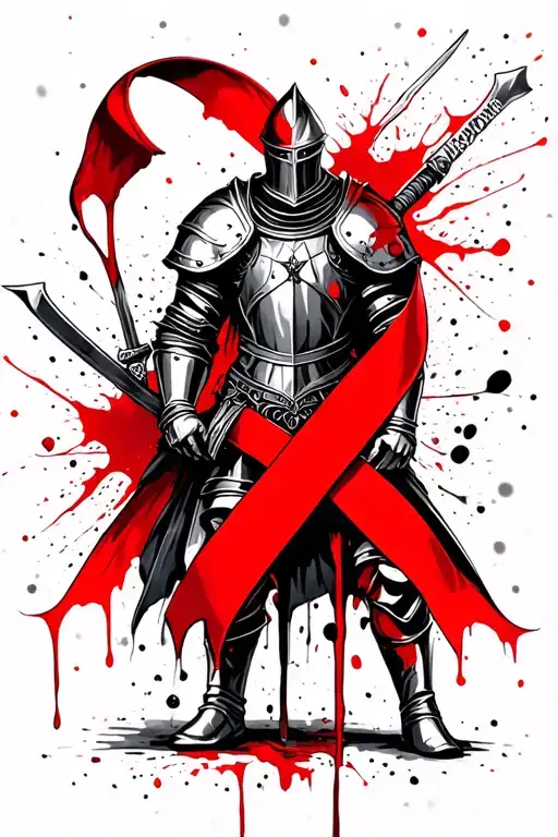 medieval knight with sait micheal fight leukemia ribbon tattoo design idea