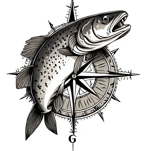 trout and compass tattoo design tattoo design idea