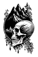 mandala design with skull and mountain ranges fading into the distance tattoo design idea