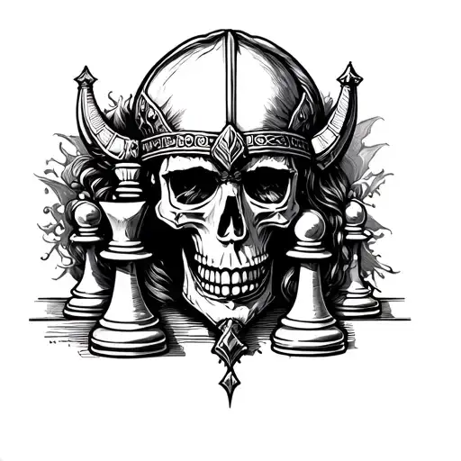viking queen skull chess piece tattoo design idea