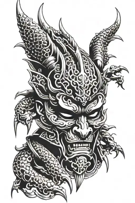 samurai mask with dragon simple tattoo tattoo design idea