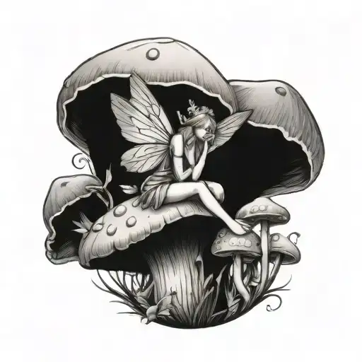 fairy sitting on a mushroom tattoo design idea