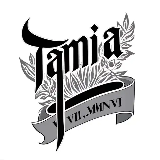 Tamia name and anniversary showing the VI.VIII.MMVII roman tattoo design idea
