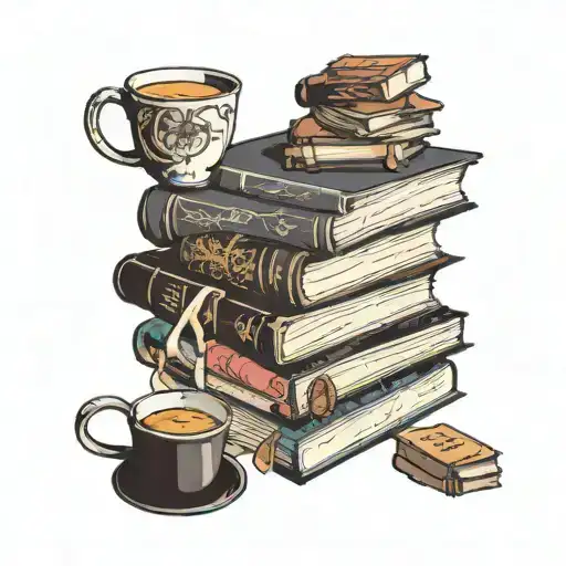 stack of books and cup of tea with Harry Potter and ACOTAR tattoo design idea
