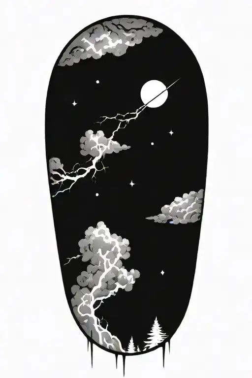 realistic moon and night sky with lightning bolts and thunderstorm  tattoo design idea