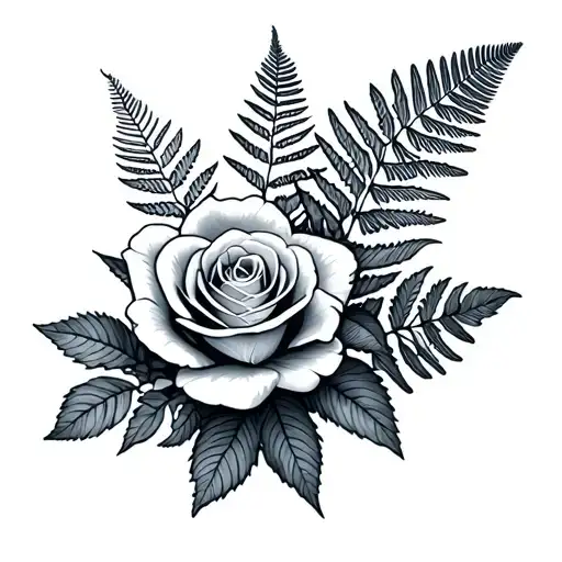 Yorkshire rose intertwined with silver fern tattoo design idea