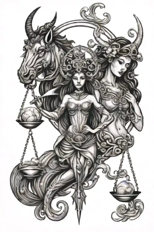 libra zodiac sign w capricorn zodiac sign tattoo design idea