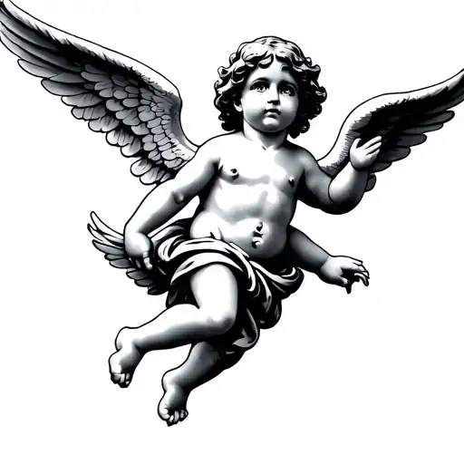 flying cherub angel tattoo design idea