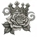 the word "fernando" in the midle of roses and a crown with a black background tattoo design idea