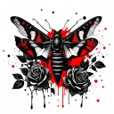 Moth, black roses and leaves in the background tattoo design idea