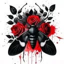 Moth, black roses and leaves in the background tattoo design idea