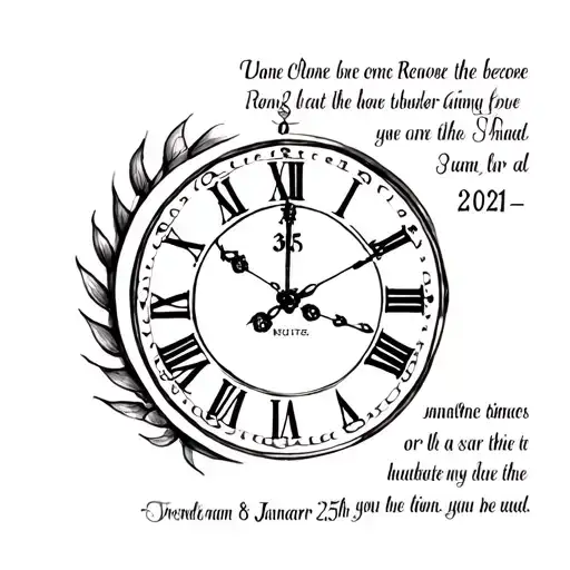 grandfather clock time 3am in Roman numerals with the date being January 25th 2021 and a Bible quote around the clock  tattoo design idea