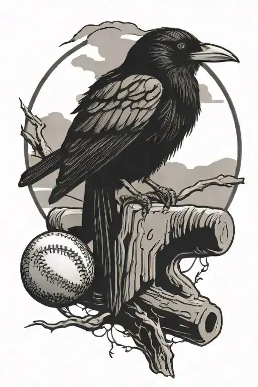 Forline raven perched atop a softball tattoo design idea