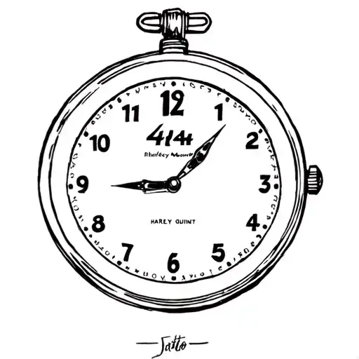 timepiece displaying the time 4:44, in the theme of Harley quinn 1992 era tattoo design idea