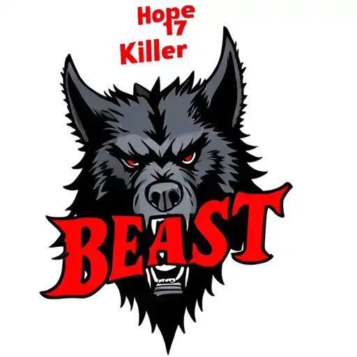 one centered black werewolf head with "Hope 17 Killer" written above in red and the word "BEAST" written below tattoo design idea