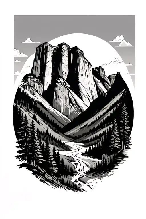 Yosemite and monument valley intertwined with eachother tattoo design idea