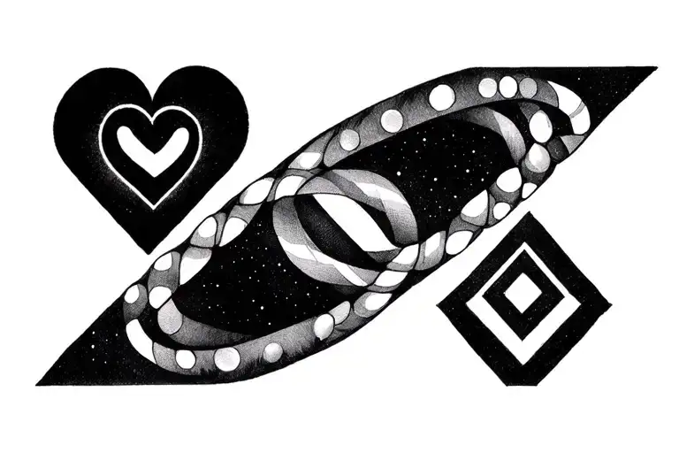 Marriage + Infinity + Evolution tattoo dot to triangle to square to hexagon to infinity to heart, all connected  tattoo design idea