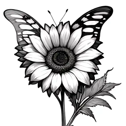 sunflower butterfly tattoo design idea