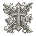 Basic cross with the words "dad" tattoo design idea