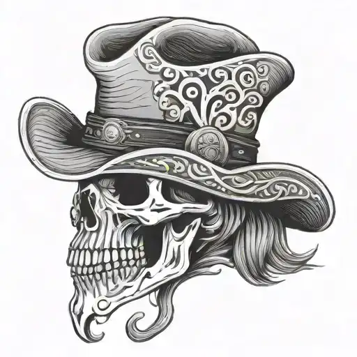 Western skeleton in a cowboy hat tattoo design idea