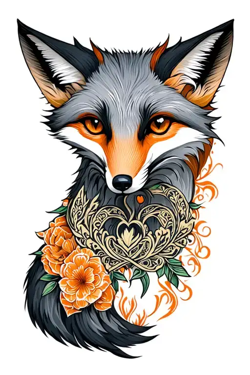 grey fox love symbol tattoo design idea