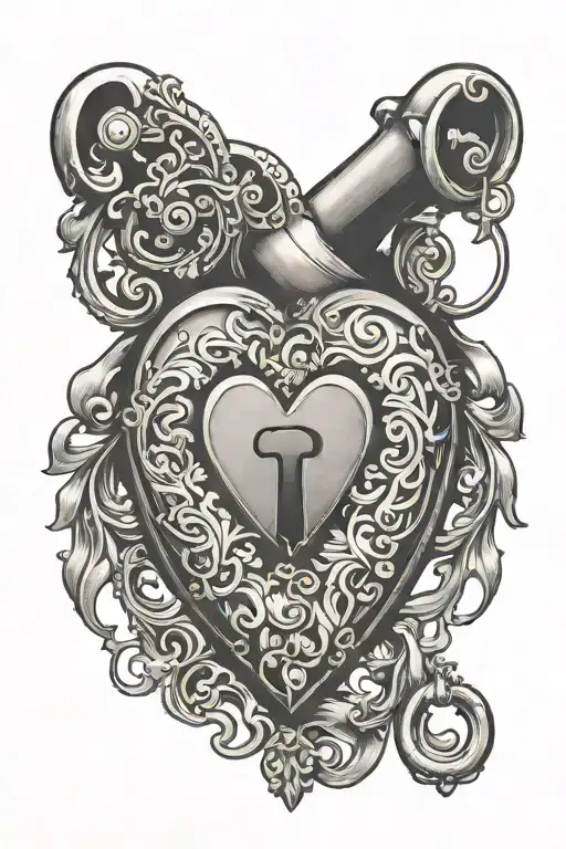 heart shape lock and heart shape key matching tattoo tattoo design idea