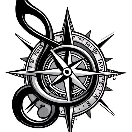 treble clef intertwined with compass surrounded tattoo design idea