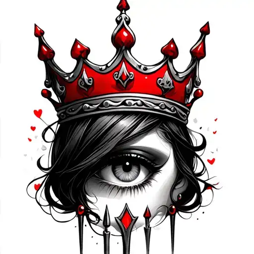 small red crown above eyebrow 3 prong tattoo design idea