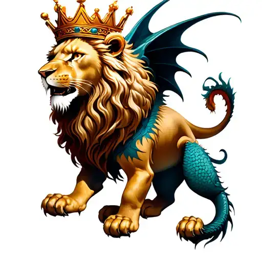 lion wearing a crown in a Ouroboros dragon tattoo design idea