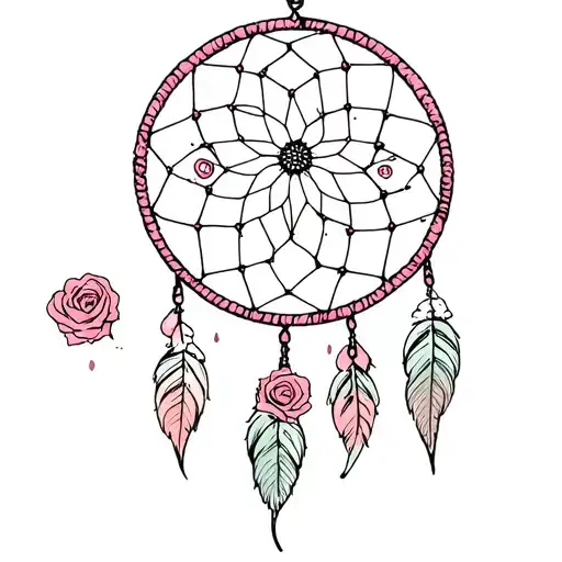 catch dream catcher with roses tattoo design idea
