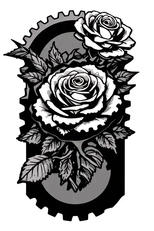 motorcross roses chain sprocket implanted into parts tattoo design idea