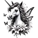 unicorn, fairy, lilies, butterfly, rainbow tattoo design idea