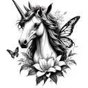unicorn, fairy, lilies, butterfly, rainbow tattoo design idea