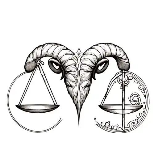 aries and libra combined symbol merging tattoo design idea